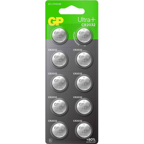 GP Batteria a bottone CR 2032 3 V 10 pz. 240 mAh Li-MnO2 GP Ultra Plus Batterie Lithium Knopfzelle CR2032 10 Stück