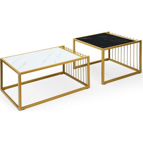 2 x beistelltisch set couchtisch satztische marmor moderner satztisch gelb schwarz wei