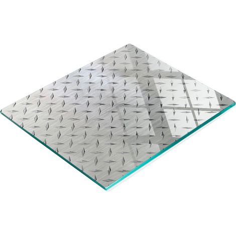 Elegante e resistente tagliere da cucina in vetro decorato, in acciaio, 60x52 cm. (1/5)