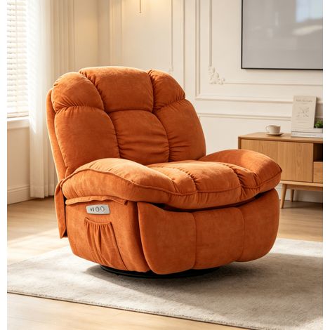 fauteuil relax électrique orange tissu chenille avec 8 points de massage chauffage dorsal rotation 360 degrés dossier inclinable repose pieds escamotable pour salon chambre (1/5)