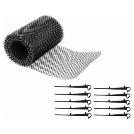 Grilles de Protection de Gouttire durable en PP,Protge Toiture et Protection contre Feuille+PLUS 10 Crochets de fixation+16cm de largeur+6m de longeur,Protective grids for gutters Noir (1/5)