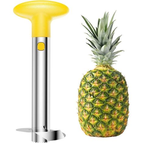 Éplucheur d'ananas en acier inoxydable, éplucheur de cœur et trancheur d'ananas, un outil de cuisine pratique avec des lames tranchantes qui peuvent couper les rondelles de fruits (jaune, emballé dans