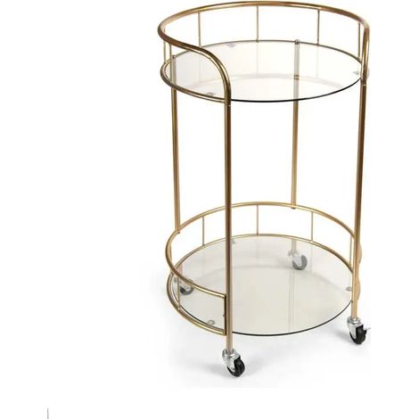 Carrito de metal dorado con 2 estantes de vidrio 45x39x71