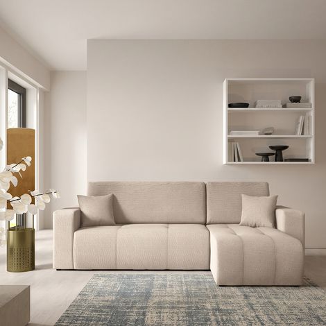 Canapé d'angle réversible convertible 3 places avec coffre Vasco Beige (1/5)
