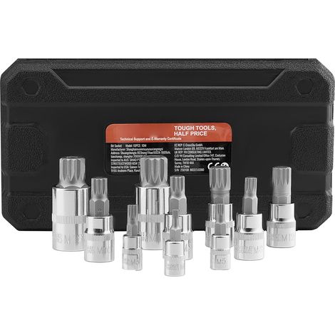 Coffret de douilles à triple carré XZN 10 pièces M4 à M18, acier Cr-V, entraînements 1/4, 3/8 et 1/2 pouce, usage manuel et auto (1/5)