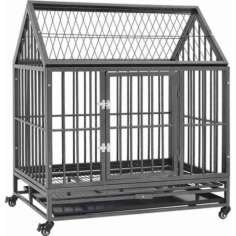 Cage pour chien Chenil pour chiens - Parc enclos pour animaux avec roues et toit Acier 92x62x106 cm BV502228 - BonneVie (1/5)