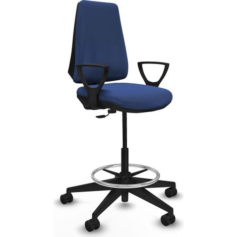 Taburete Elche CP bali azul marino brazos fijos base piramidal ruedas 65mm nailon