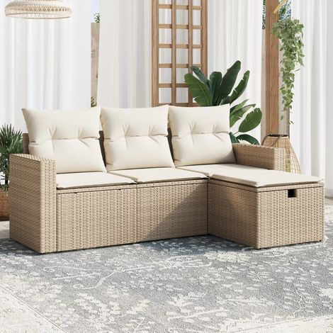 Vidaxl – Salon de jardin 4 places avec coussins – Résine tressée beige – Canapés avec accoudoirs et repose-pied – Dimensions 55x62x69 cm (1/4)