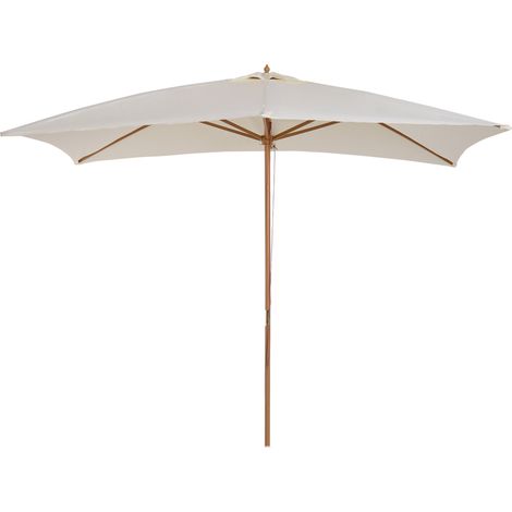 2 x 3m Wooden Garden Parasol Umbrella Outdoor Sun Shade Canopy, Table Market Umbrella with Vent, 38 mm Pole, Rope Pulley Mechanism, Cream White (1/5)