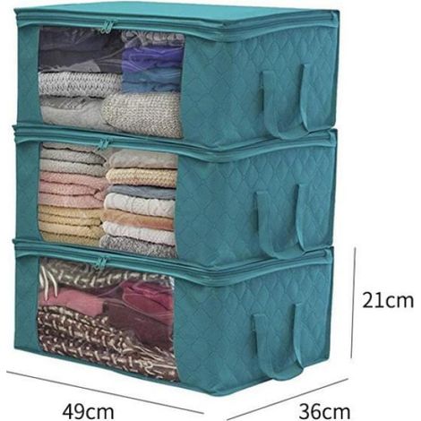 Boîte de rangement-sac de rangement -3PCS pour couette, couverture, oreiller, jouet, vêtements - Bleu (1/4)