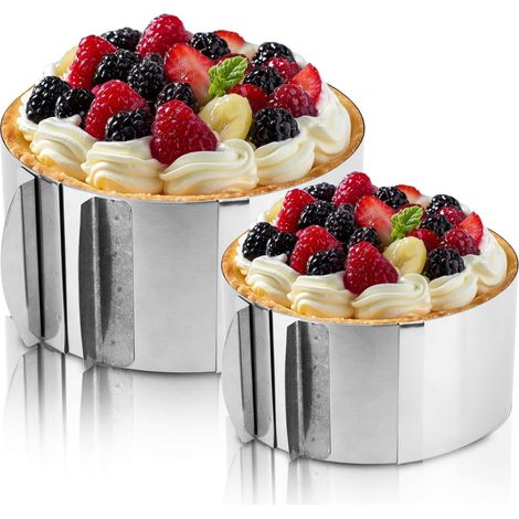 2 Pièces Cercle à Pâtisserie Réglable, Acier Inoxydable Ø 16-30 cm, Échelle Intégrée pour Gâteau, Mousse, Tarte