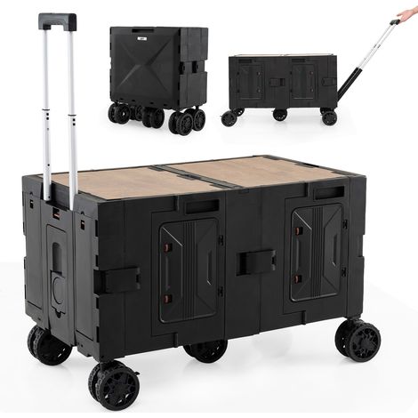 Chariot pliable noir à 2 caisses de rangement avec poignée télescopique et roues silencieuses pour camping plage et courses (1/5)