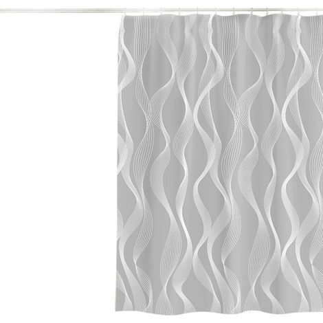 Cortina de ducha, 180x200 cm, lavable a máquina, de poliéster, con dobladillo inferior con peso y 12 ganchos, ideal para bañera o baño, color gris curvado. (1/5)