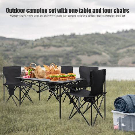 FIANAO – Ensemble table et chaises pliantes de camping – 1 table + 4 chaises, avec sac de transport – noir (1/5)