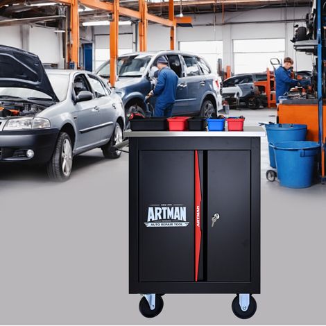 Carrello da officina 62,5 x 34,5 x 78 cm, acciaio nero/rosso, vano portaoggetti FloraGrace