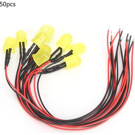50 perles lumineuses LED jaunes 12V 0.06W 10mm avec câbles 20CM 26AWG, pour composants électroniques et projets industriels (1/5)