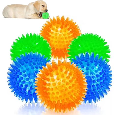 Lot de 6 balles pour chien - Jouet pour chien - Balle - Balle hérisson - Balle couineuse - Jouet à rapporter - Balle en caoutchouc - Balle à picots - Soin dentaire - Diamètre 6,5 cm (1/5)
