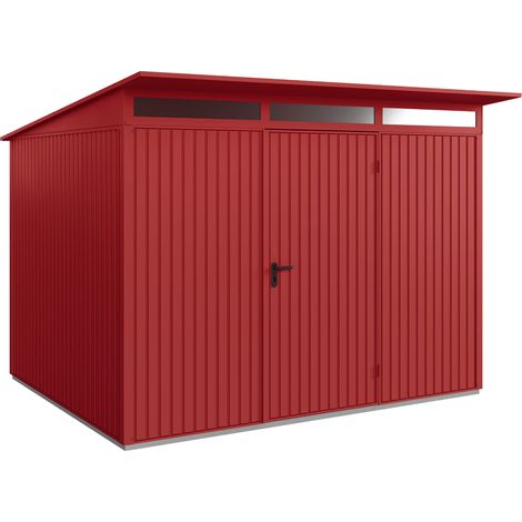 Hörmann Metall-Gerätehaus Berry Classic mit Pultdach Typ 3, 313 x 283 cm, purpurrot, 8,9 m², 1-flüglige Tür (1/5)