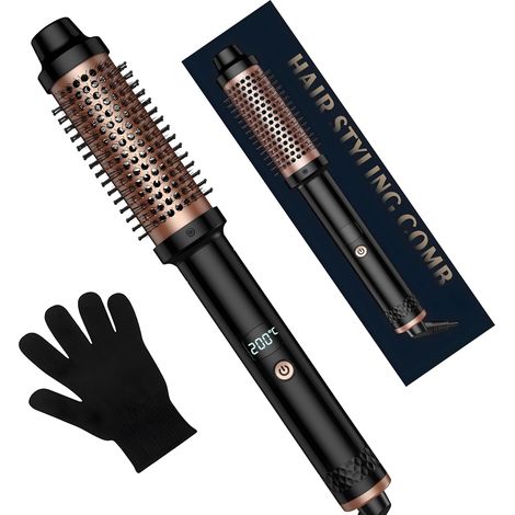 Brosse Chauffante Soufflante 3 en 1, Brossee à Boucler, Thermal Brush 38mm avec Écran LCD, Brosse Ronde Chauffante à Température Réglable 120-200℃, Double Chauffage PTC pour Lissage, Boucles et Volume (1/5)