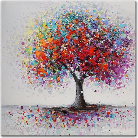 Pintura abstracta de árboles y paisaje, óleo sobre lienzo de 50x50 cm – Impresión Full HD – Pinturas inodoras y no tóxicas (1/5)