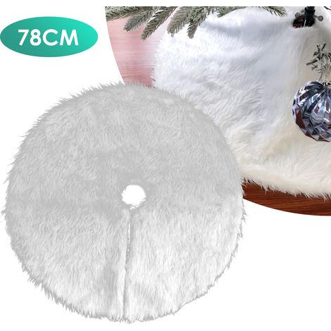 TolleTour Falda para árbol de Navidad de 78 cm, falda para árbol de Navidad de piel sintética, adornos navideños, adornos para árbol de Navidad, blanco (1/5)