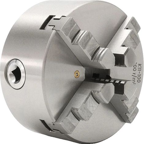 Mandrino per tornio, 3 griffe, diametro 100 mm, velocità massima 4200 giri/min, autocentrante, certificato CE. (1/5)