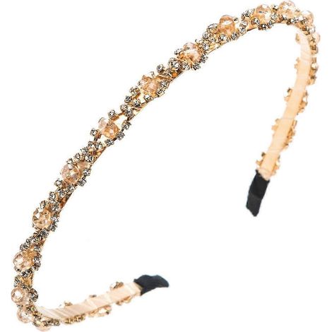 Bandeau pour femme avec perles de faux cristal, élastique et antidérapant, léger et fin.-Dark brown (1/5)