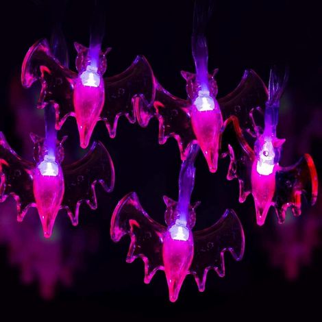 Guirlande lumineuse d'Halloween SZTXJ, 6 mètres (19,6 pieds), 40 chauves-souris violettes, décoration lumineuse pour Halloween, fonctionne sur piles (non incluses) : (1/4)