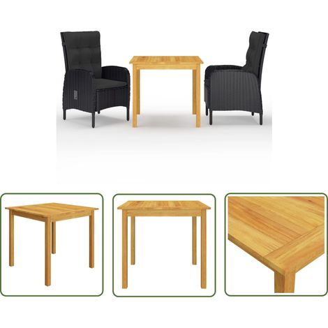 The Living Store Ensemble à manger de jardin 3 pcs Noir - Table De Jardin - Salon De Jardin - Mobilier De Jardin - Set De Jardin - Meubles De Terrasse (1/5)