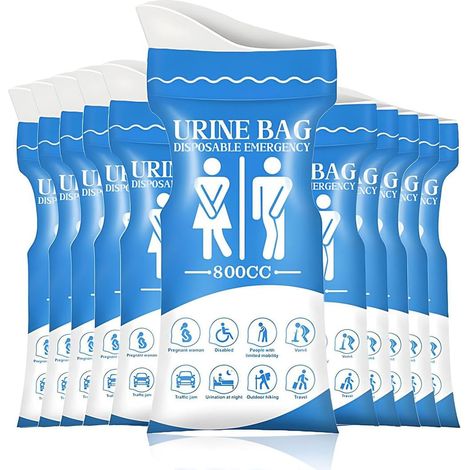 10 x Portable Urinal for Travel, Disposable Bags with Gel and Handle, Emergency Toilets for Men, Women, Children, Patients, Pregnant Women, Camping, Hiking, Car, Travel (1/5)