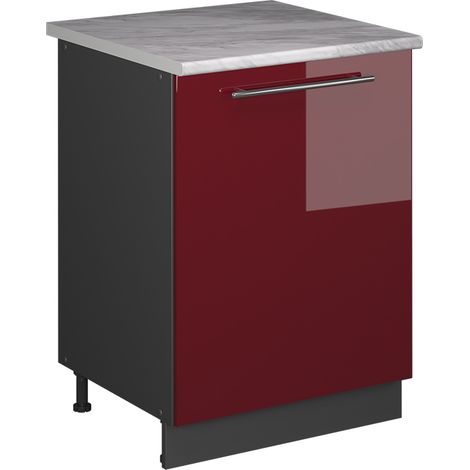 Mobiletto base cucina Fame-Line, Bordeaux lucido/Antracite, 60 cm 1 anta con piano di lavoro, Vicco (1/5)