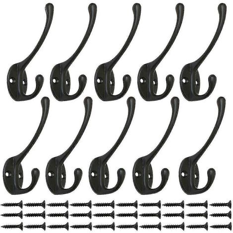 10 Stück Vintage-Kleiderhaken in Schwarz, Wandhaken aus Metall mit 25 Schrauben