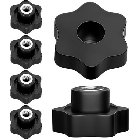 Lot de 6 - Écrou à poignée étoile - Vis moletée M8 - Fixation manuelle sans outil pour machines et meubles - Noir - 48x8 mm (1/5)