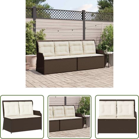 vidaXL Gartenmöbel - Gartenbank mit Kissen Schwarz und Cremeweiß Poly-Rattan (1/5)