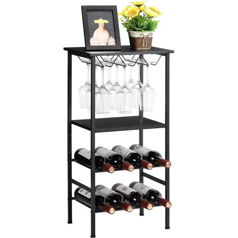 Casier à vin métal et bois – 8 bouteilles & 9 verres