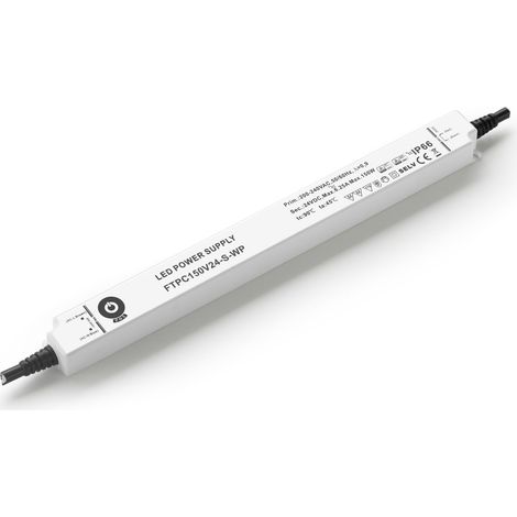 FTPC150V24-S-WP: Alimentatore per mobili a LED 24V 6.25A CV IP66 - Slim, alloggiamento in plastica, 1500 lm, 4000K