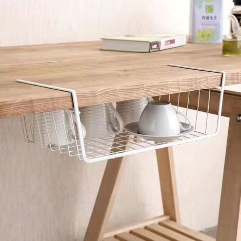 Lot de 2 paniers suspendus en métal de pour cuisine, garde-manger, bureau, blanc (1/5)