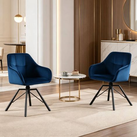 Sedia da pranzo girevole 58,5x54,5x82,5 cm in metallo e velluto blu FloraGrace (1/5)