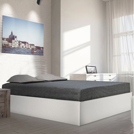 Kastenbett BILBAO 140x190 cm + Bettkasten / weiß/ 196x147x33 cm (1/3)