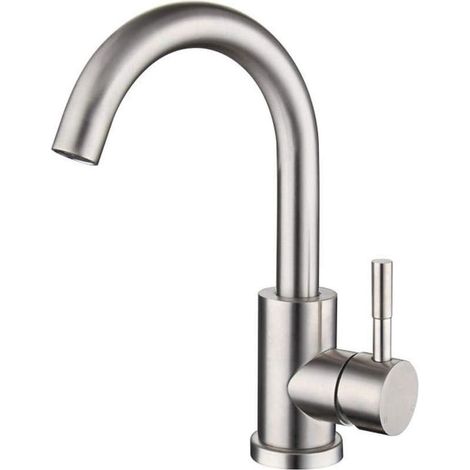 Mitigeur Lavabo Monocommande Acier Inoxydable 304 Brossé Chromé (1/5)