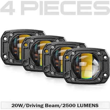 Projecteur de travail LED encastré de 7,6 cm (3 pouces) pour voiture, feu de route LED 6000K blanc 3500K jaune antibrouillard pour moto, quad, camion tout-terrain, lot de 4 carrés (1/5)