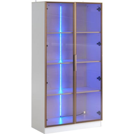 Glasvitrine mit LED 80x40x160 cm, 2 Türen und verstellbaren Böden, Weiß MODENUIT (1/5)