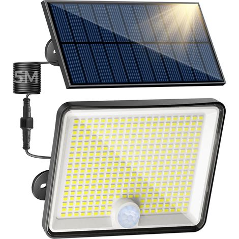 Lampe Solaire Extérieur Détecteur de Mouvement, 348LED/ 3 Modes/Lumiere Solaire Jardin, Étanche IP65 eclairage Solaire avec Câble de 5M pour Garage Cour Allée (1/5)