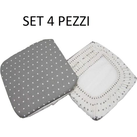 Cuscino Coprisedia Mollettone imbottito con fascia elastico GRIGIO FANT.CUORE SET 4 PEZZI