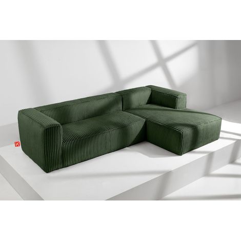 KONSIMO FEROX Modernes Ecksofa Rechts aus breitem Cordstoff, dunkelgrün (1/5)