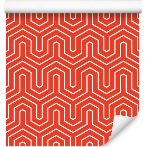 Carta da parati con motivo geometrico corallo e rosso per soggiorno e camera da letto, 50x1000 cm (1/5)