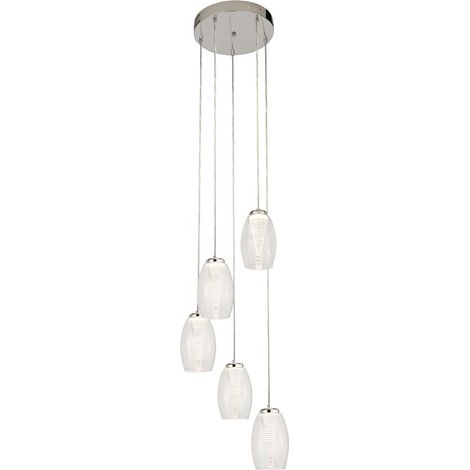Hängeleuchte Pendelleuchte Wohnzimmerlampe LED Glas klar Stahl chrom 5-Flammig (1/2)