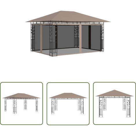 The Living Store Belvédère avec moustiquaire 4x3x2,73 m Taupe 180 g/m² - Abri Jardin - Gazebo - Auvent Pliable - Parasol - Protection Solaire (1/5)