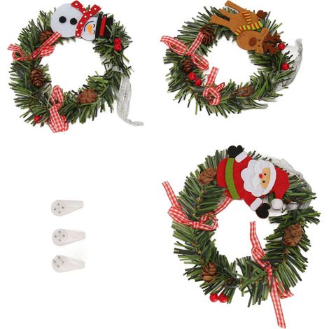 Couronne de noël artificielle en plastique, 3 pièces, suspendue, décorative, pour porte d'entrée, rebords de fenêtre, étagères, manteaux (1/5)