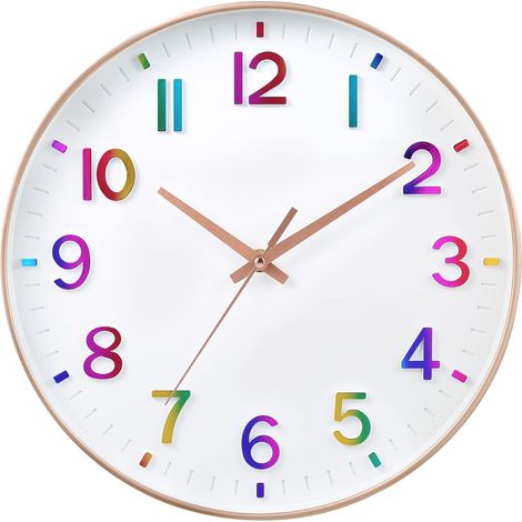 Horloge Murale Enfant 30cm, Silencieuse Sans Tic Tac, Fonctionne Pile, Design Moderne pour Chambre Bébé Salon Cuisine Bureau Salle de Classe Déco (1/5)